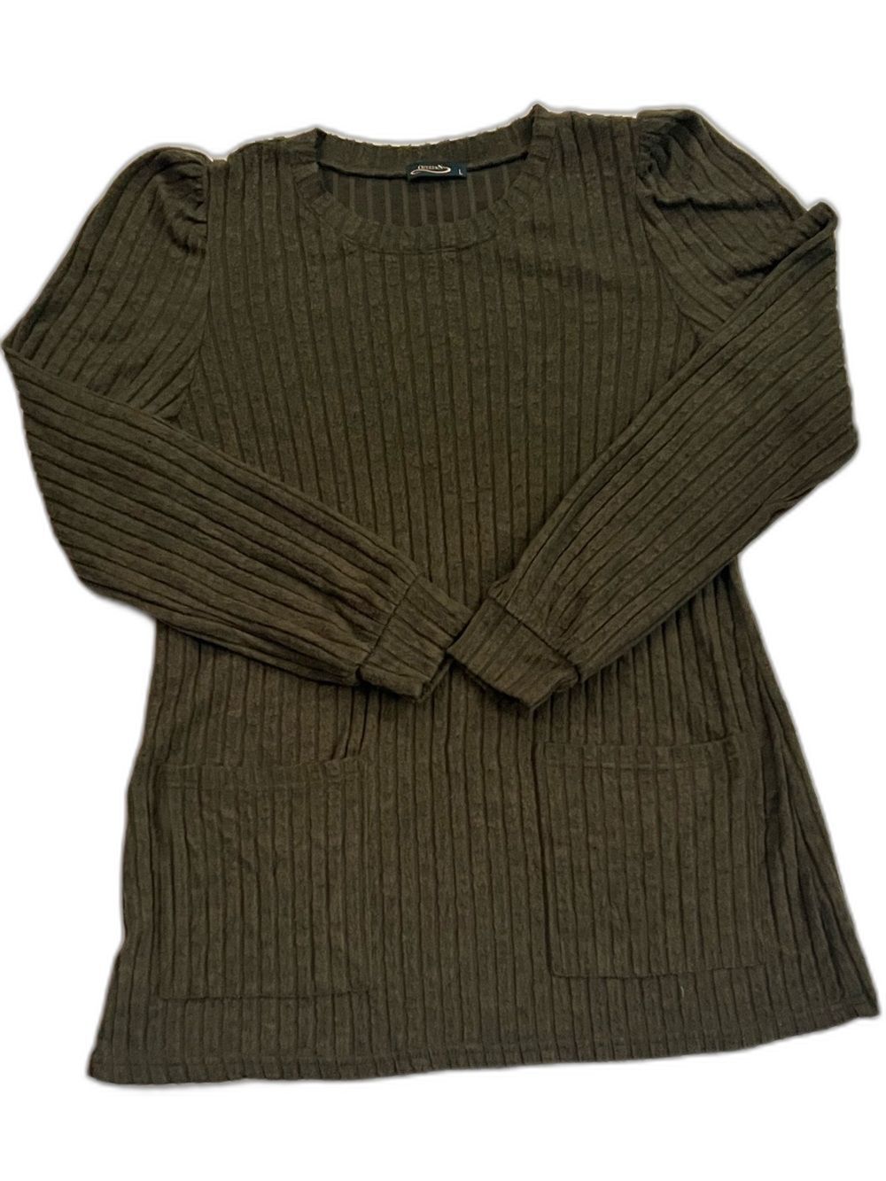 Olive Green Women's Sweater with Front Pockets